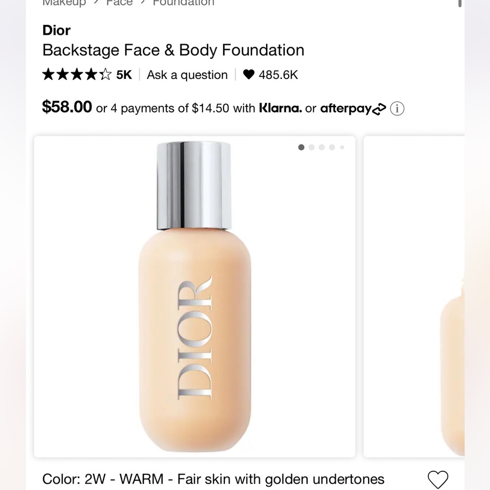NEW Dior backstage face and body foundation